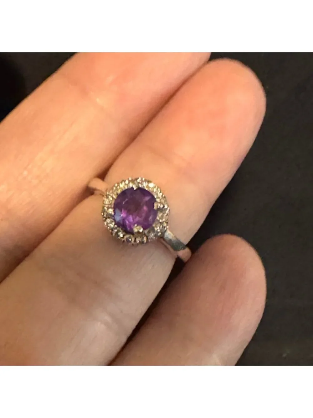 Solid Sterling Silver 925 Amethyst & Cubic Zirconia Statement Ring Size 4.75